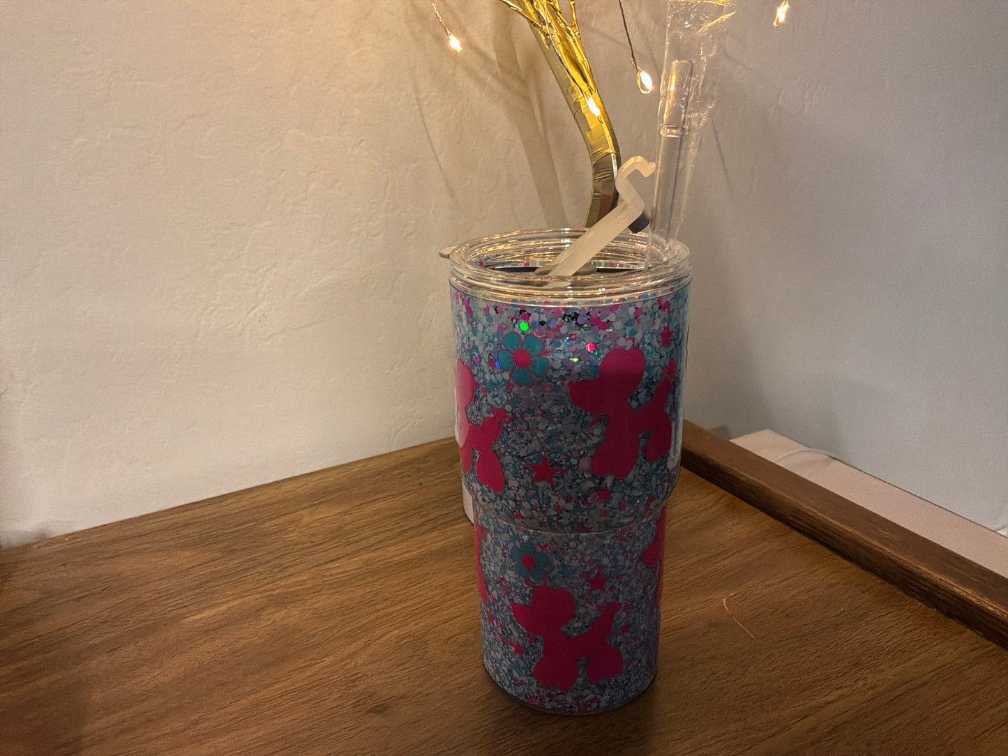 18oz Acrylic Sip Lid & Straw Glitter w/Bubble Poodle