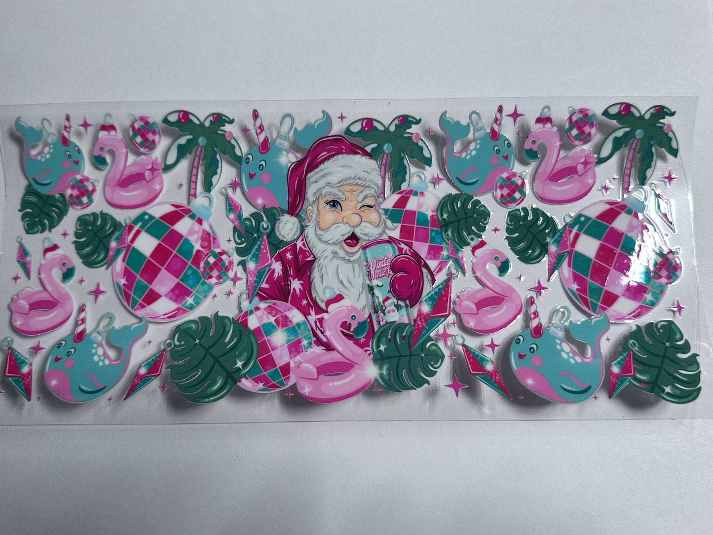 Santa Winking w/Flamingo Beach Scene