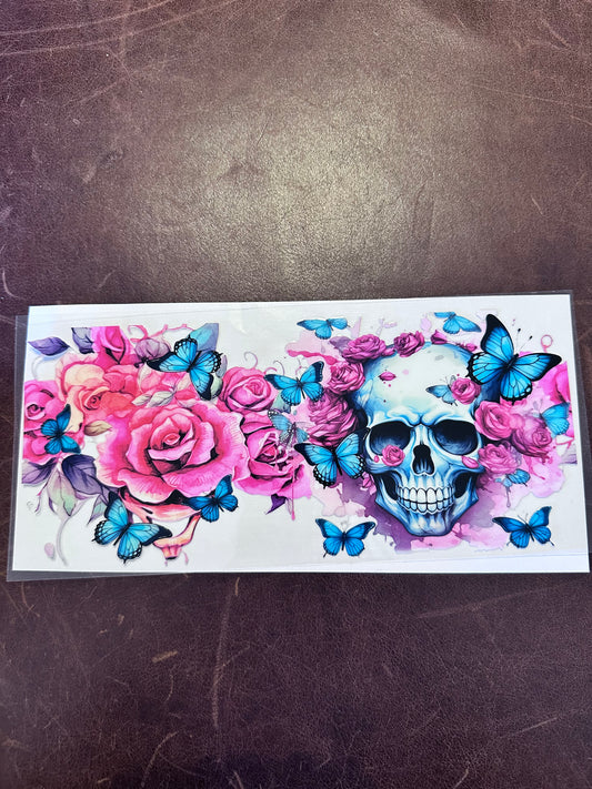 Butterfly & Pk Rose Skull