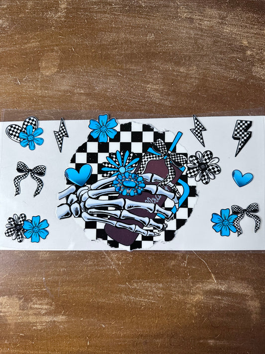 Skeleton Hand w/ turquoise hearts & bows