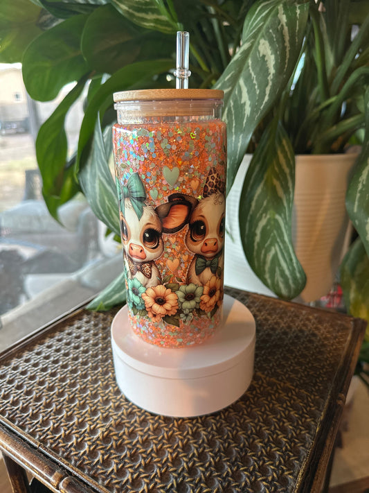 20oz Acrylic w/Bamboo Lid Baby Cows & Glitter