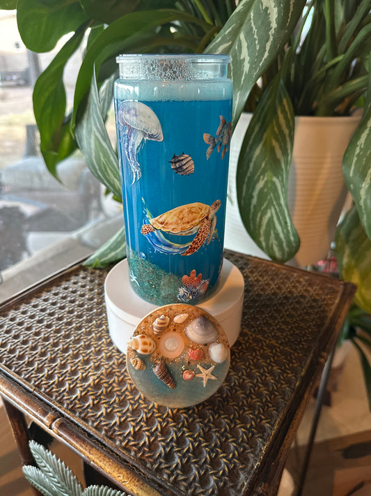 20oz Acrylic Beach W/ Deco Beach Bamboo Lid