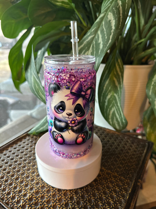 16oz Acrylic w clear Lid Purple Baby Panda