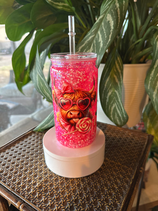 16oz Acrylic w/Clear Lid Cute Cow W/ Bow & Sucker