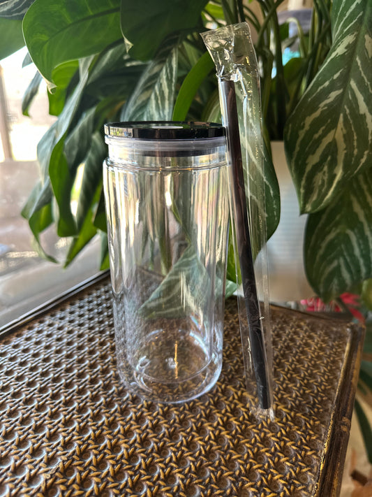 20oz Acrylic Snowglobe with colored lid and straw