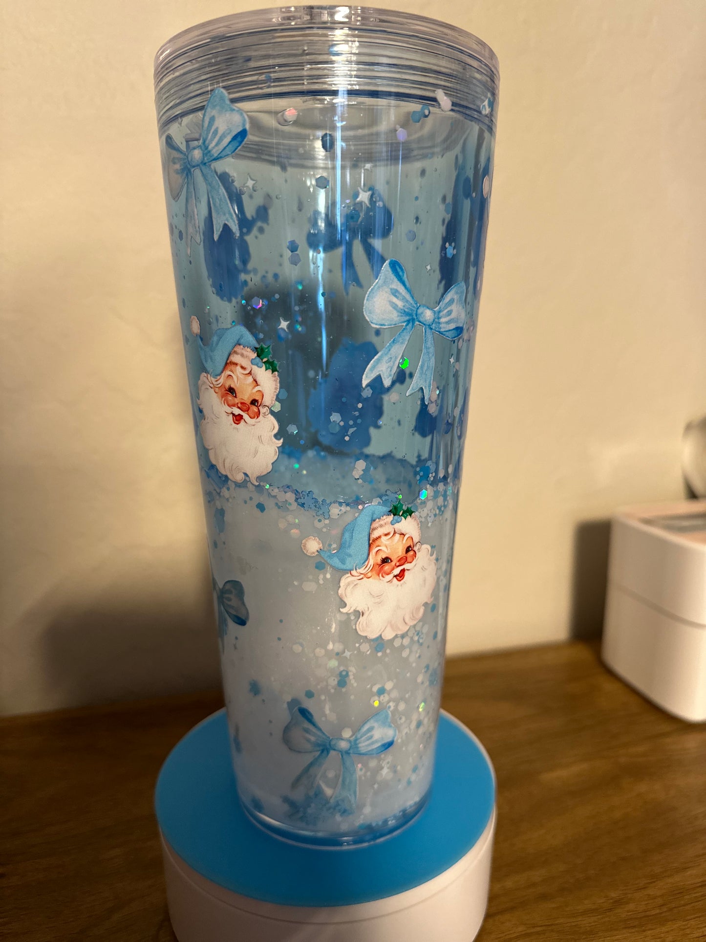 24oz Acrylic Stadium Dual Lava W/ Snowflakes Blue Snowy Santa