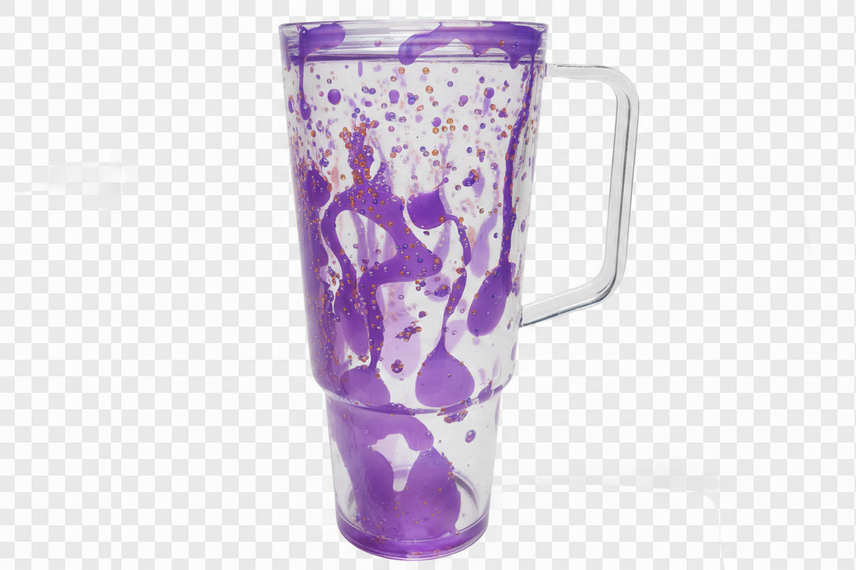 40oz Acrylic Purple/Clear Slow Lava w/Bubble Glitter