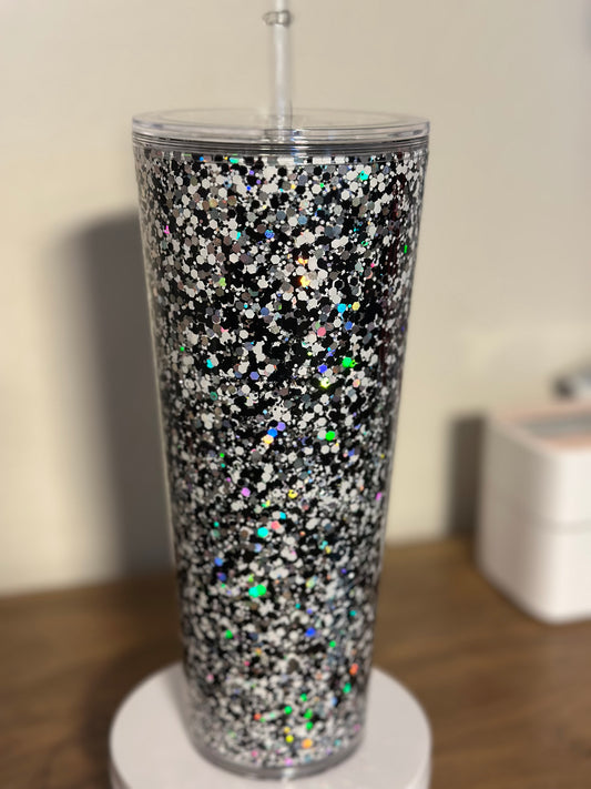 24oz Acrylic Stadium Blk Color Shift and White Glitter (Choose Your Decal)