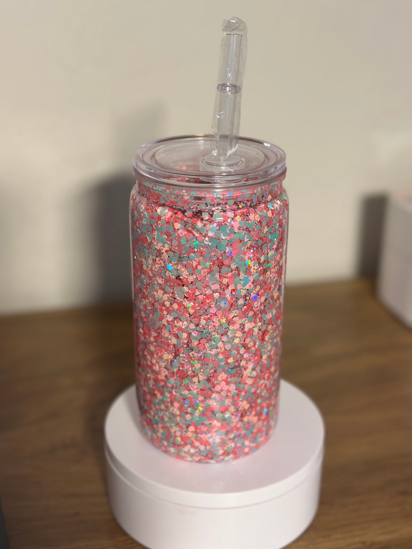 16oz Acrylic Clear Lid/Lgt,Dk&Teal Glitter (Choose Your Decal)