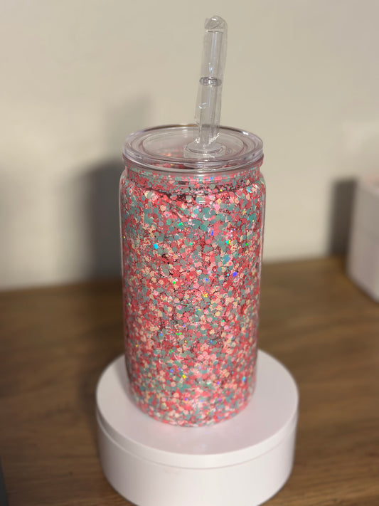 16oz Acrylic Clear Lid/Lgt,Dk&Teal Glitter (Choose Your Decal)