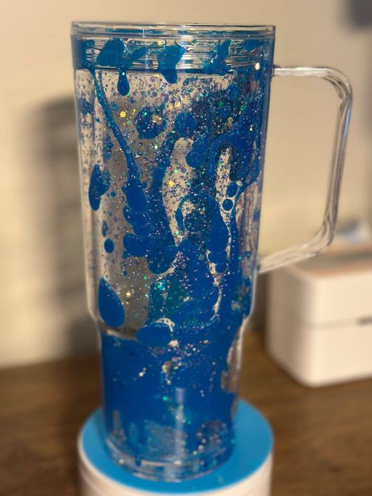40oz Acrylic Slow Lava w/Clear and Blue Lava & Bubble Glitter